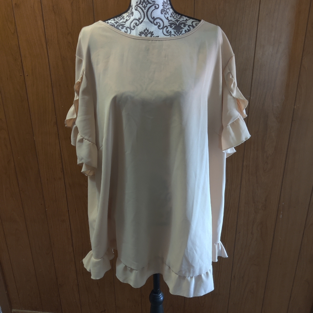 SHEIN Cream Ruffle-Sleeve Tunic Top
